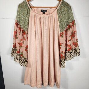 GiGiO Women's Roomy Pink Floral Rose Blouse Size L